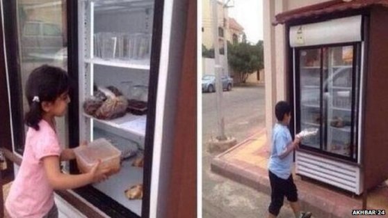 A man in the Saudi city of Hail has put a fridge outside his house and called on neighbours to fill it with food for the needy, it seems. The man, who prefers to remain anonymous, told neighbours this would spare poor people the 'shame' of asking for food, the Gulf News newspaper reports.